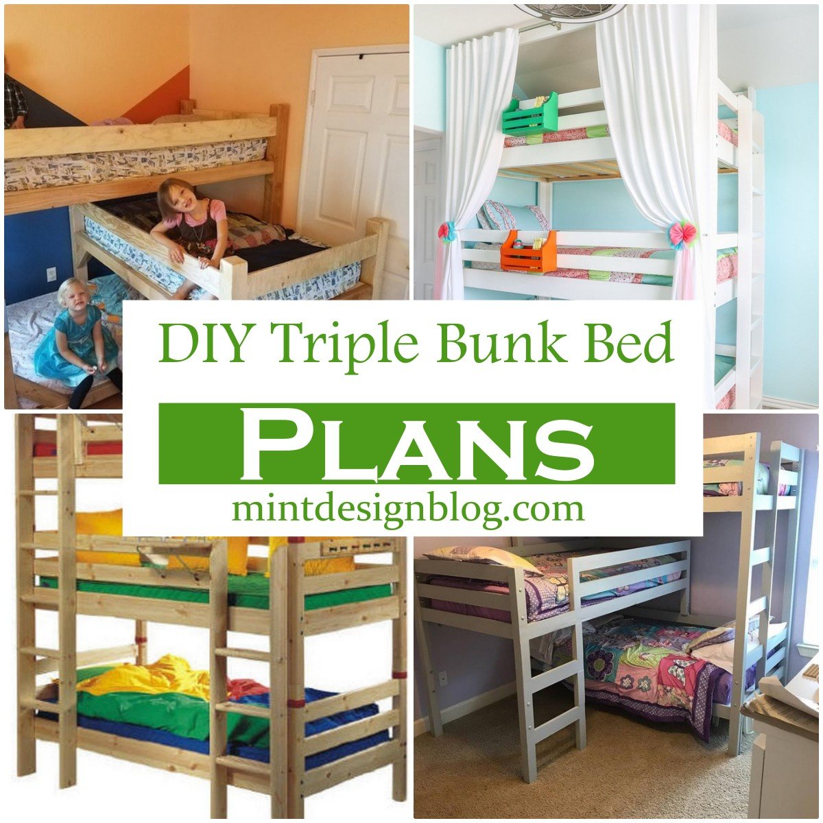 12 DIY Triple Bunk Bed plans For Kid's Room - Mint Design Blog